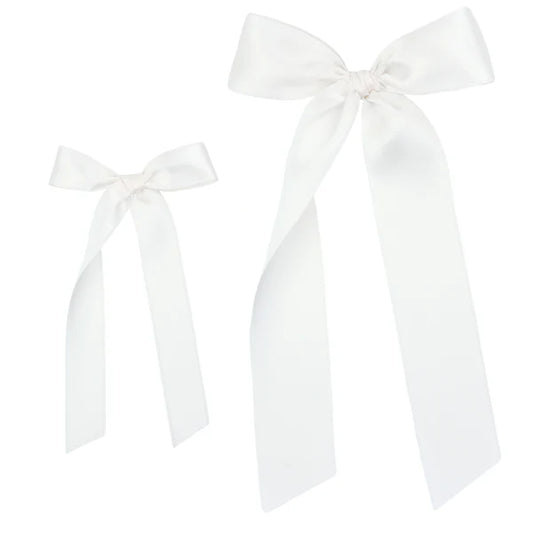 White Satin Bow | Black Sash Clip