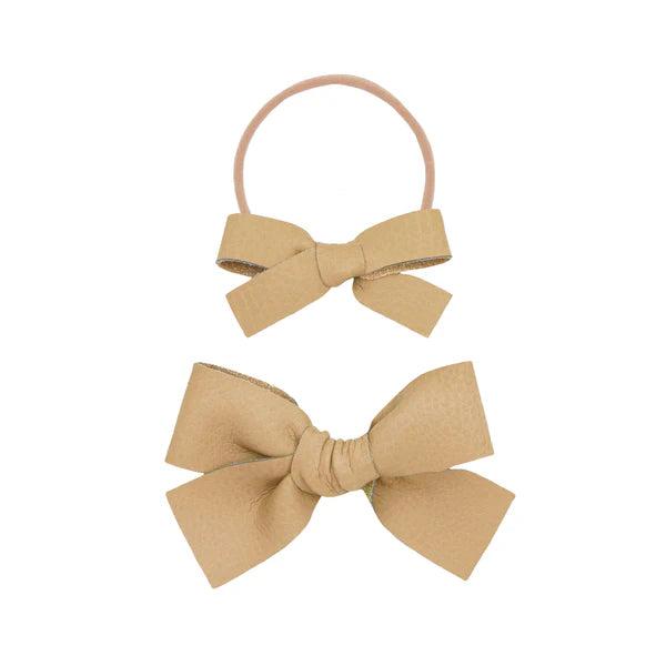 Leather Bow Nylon Headband | Tan