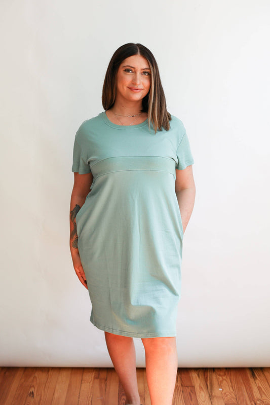Breastfeeding Invisible Zipper T-Shirt Dress | Soft Teal