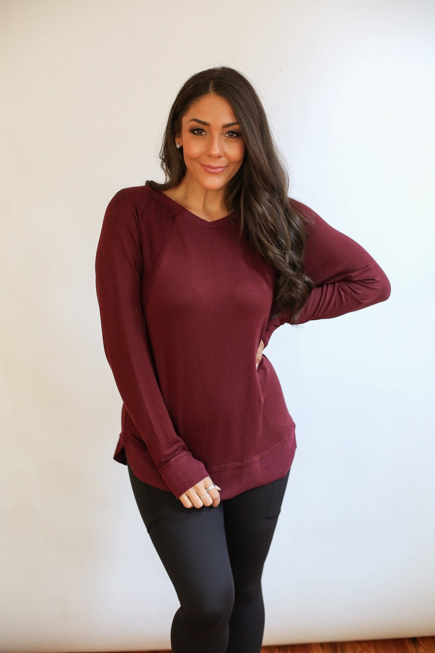 Free Flowing Long Sleeve Nursing Top | Burgundy