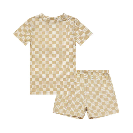 Shorts Two-Piece Bamboo Set | Checkered Lines