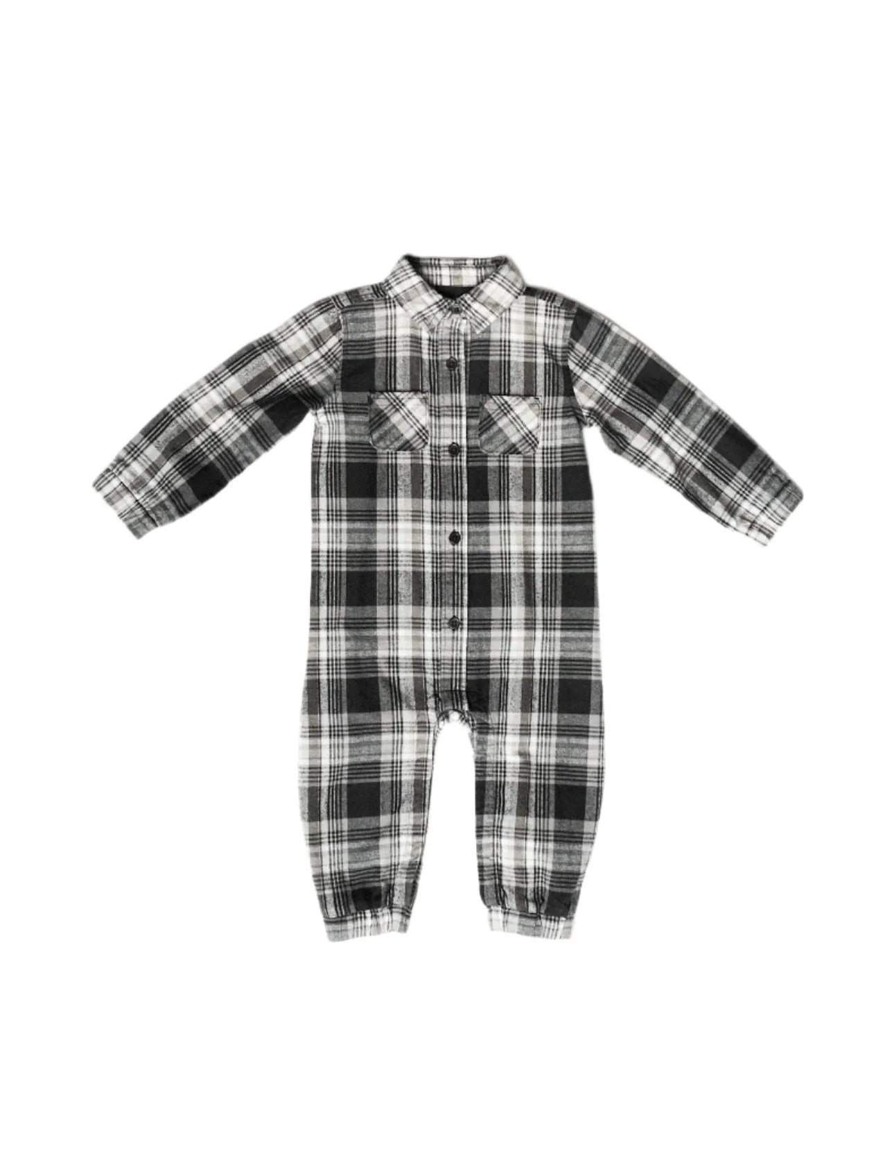 Flannel Romper | Grey Plaid