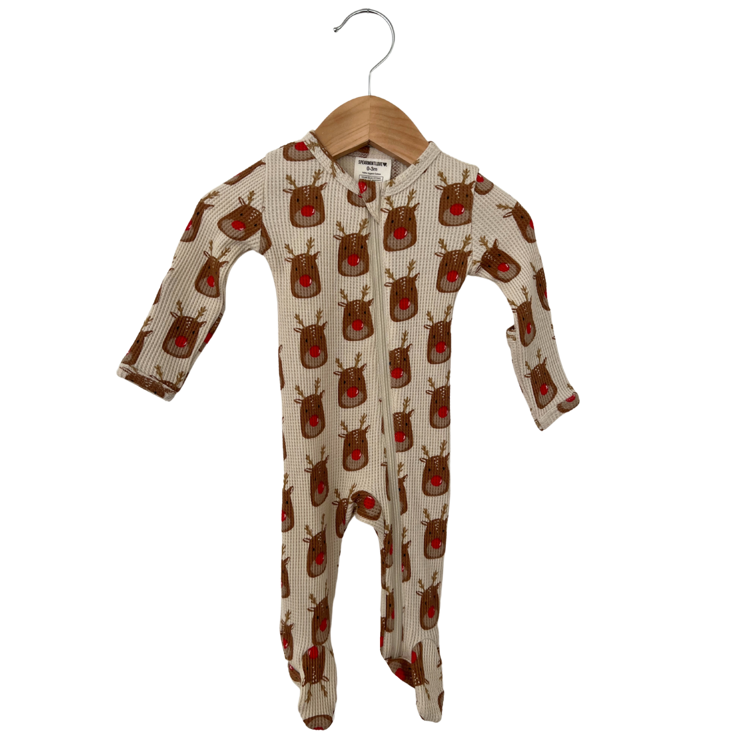 Organic Waffle Basic Zip Footie | Reindeer