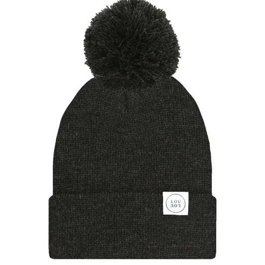 Heathered Black Beanie | Pom + No Pom