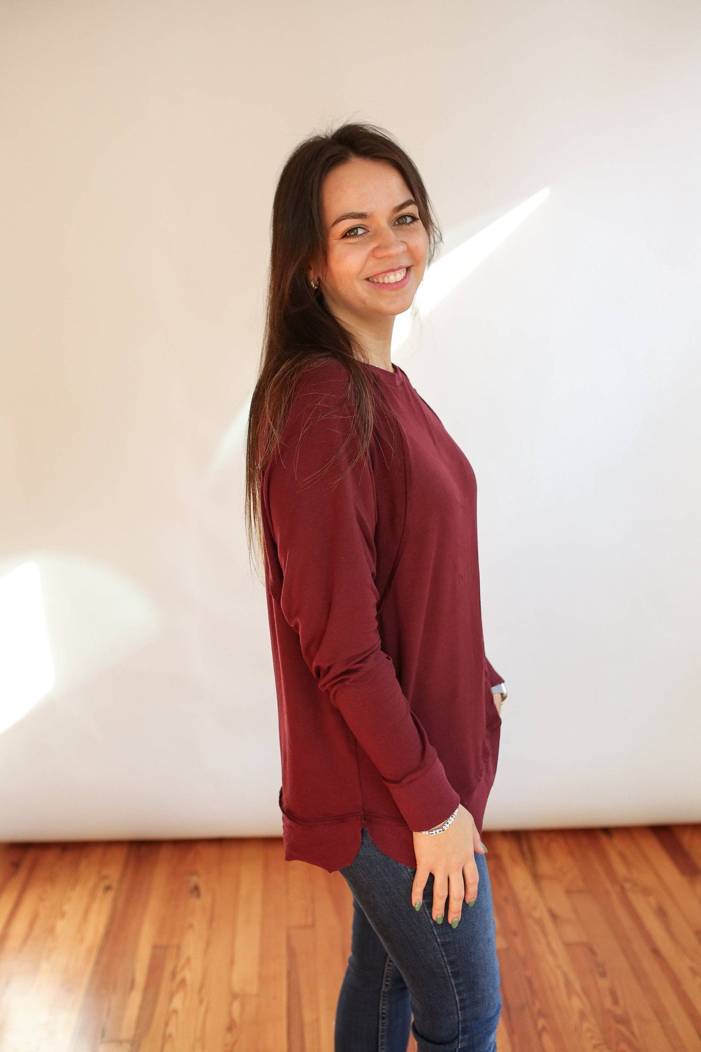 Free Flowing Long Sleeve Nursing Top | Burgundy