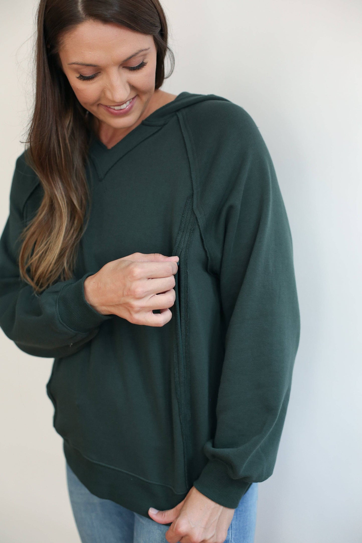 Vertical Zip Breastfeeding Hoodie | Forest Green