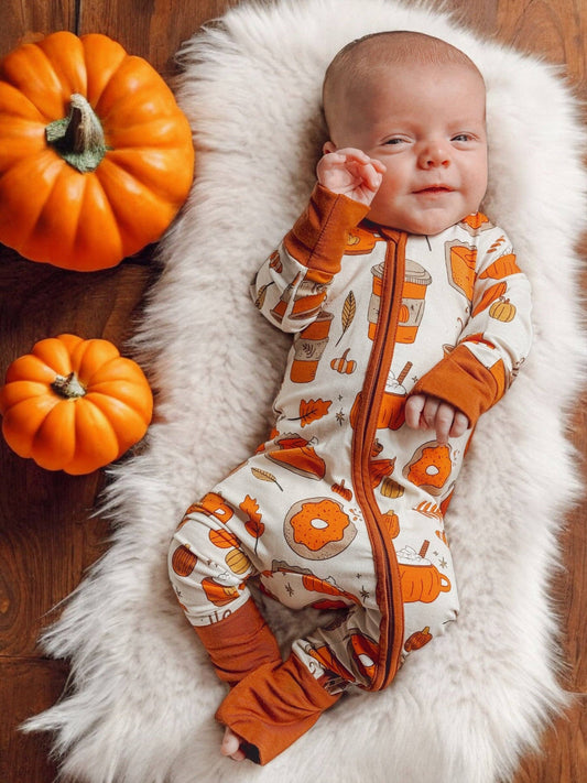 2-Way Fold-Over Feet Romper | Pumpkin Spice Latte