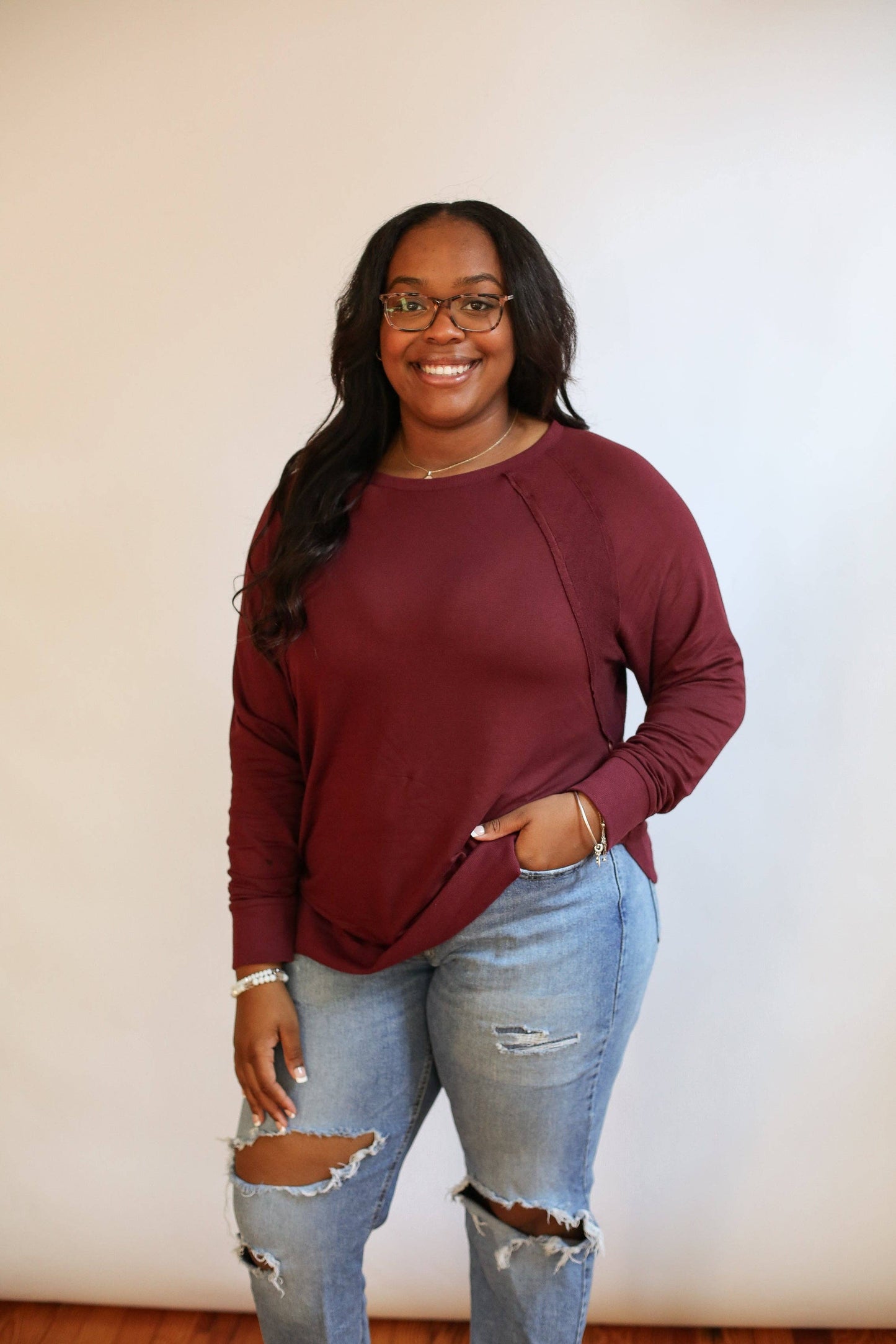 Free Flowing Long Sleeve Nursing Top | Burgundy