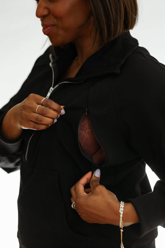 Oversized Three Zip Breastfeeding Sweatshirt | Black