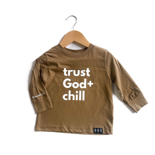 Trust God + chill | Brown Long-sleeve Tee