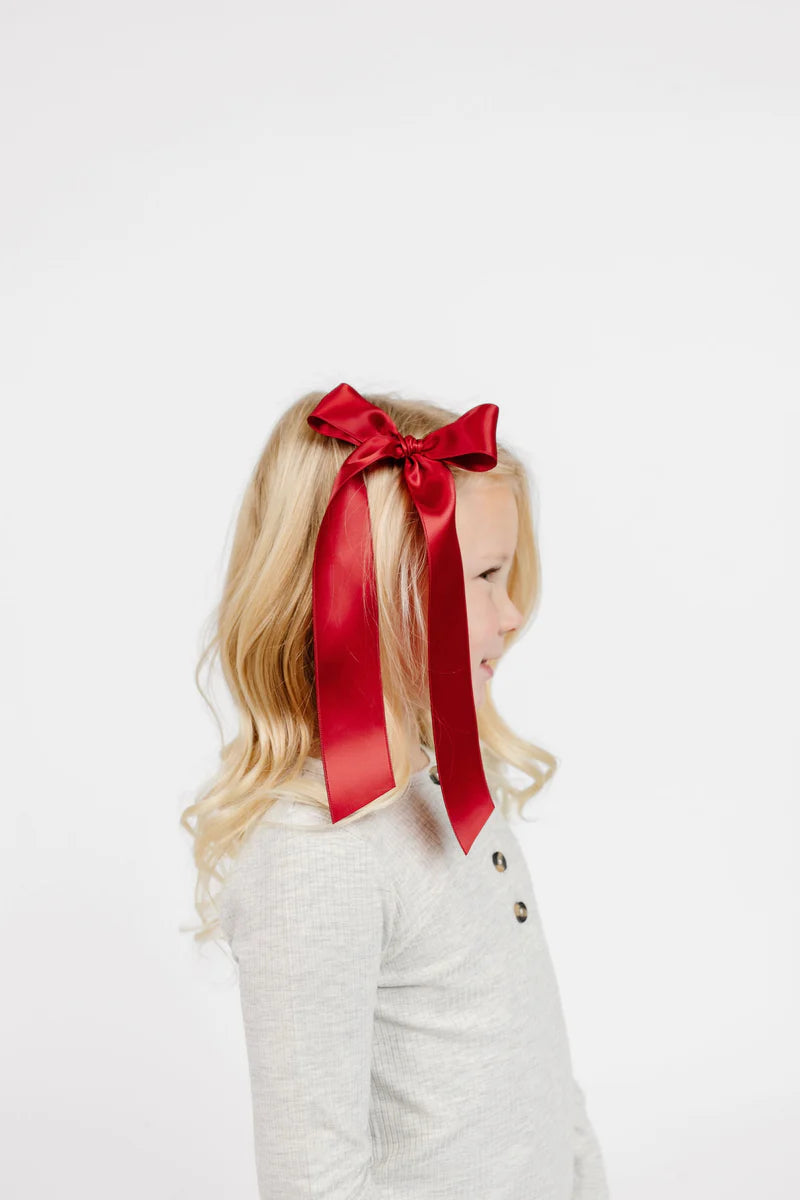 Red, Evergreen & Champagne Satin Sash Bows | 3-Pack of Clips