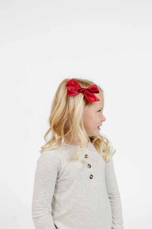 Red, Evergreen & Champagne Satin Bows | 3-Pack of Clips