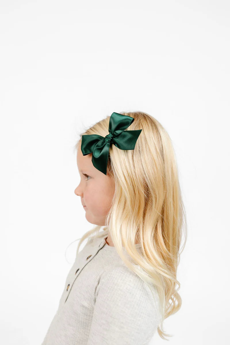 Red, Evergreen & Champagne Satin Bows | 3-Pack of Clips