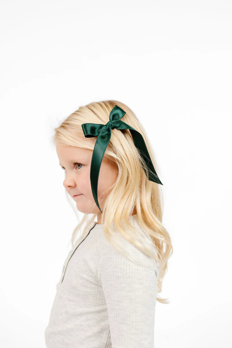 Red, Evergreen & Champagne Satin Sash Bows | 3-Pack of Clips