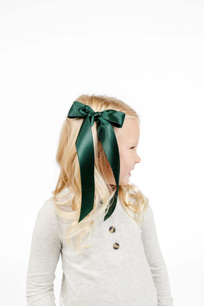 Red, Evergreen & Champagne Satin Sash Bows | 3-Pack of Clips