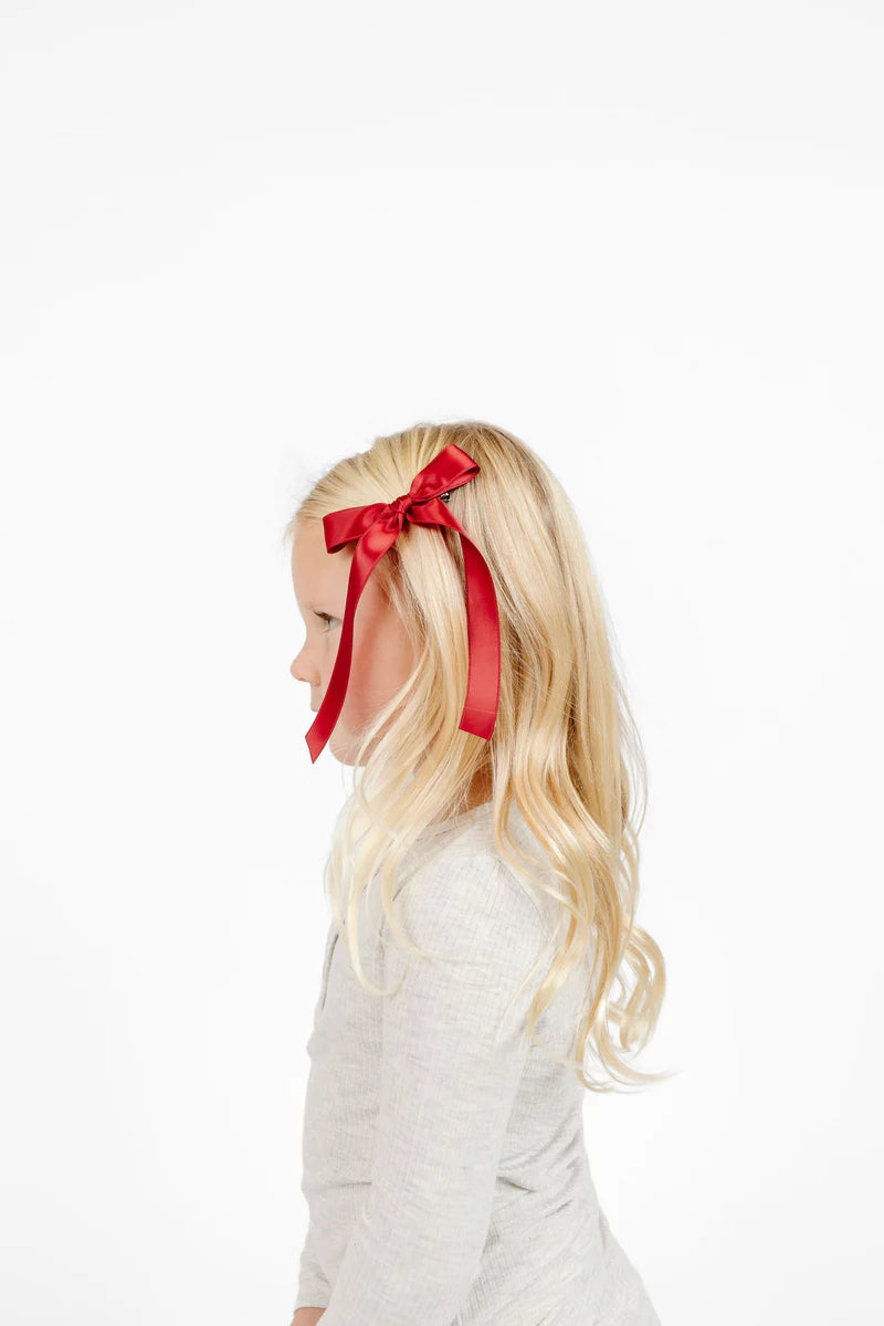 Red, Evergreen & Champagne Satin Sash Bows | 3-Pack of Clips