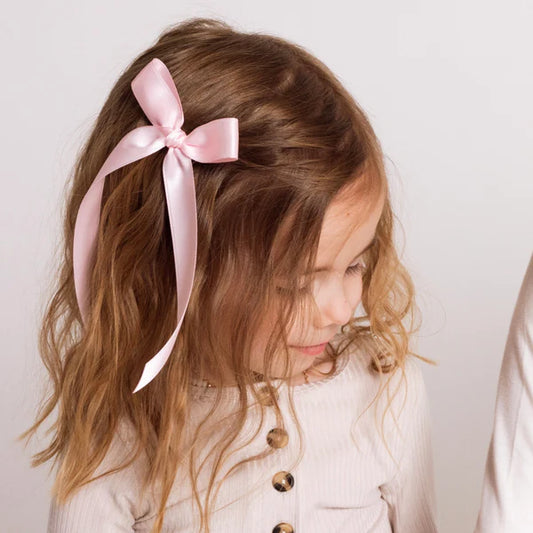 Baby Pink Satin Bow | Baby Pink Sash Clip