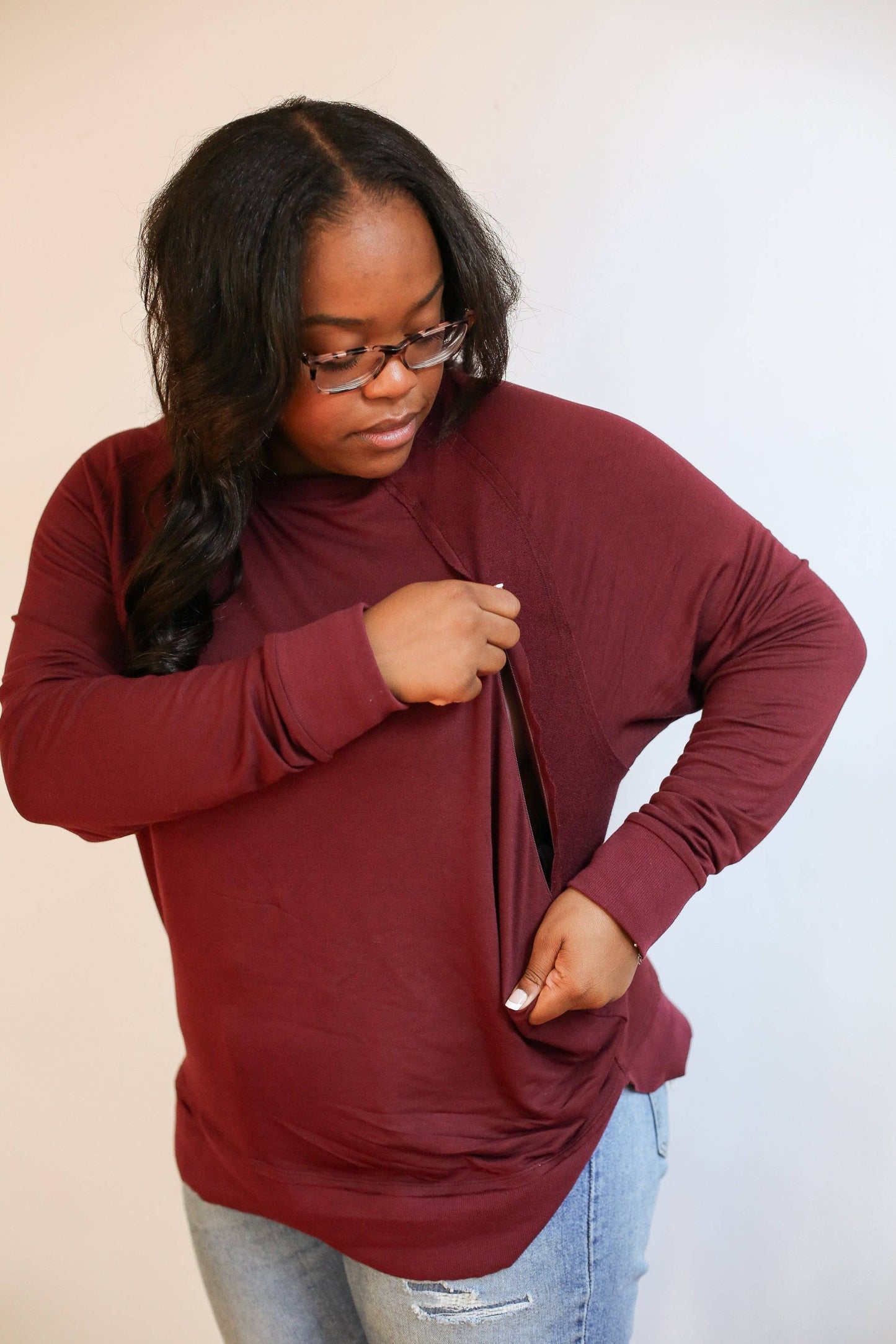 Free Flowing Long Sleeve Nursing Top | Burgundy