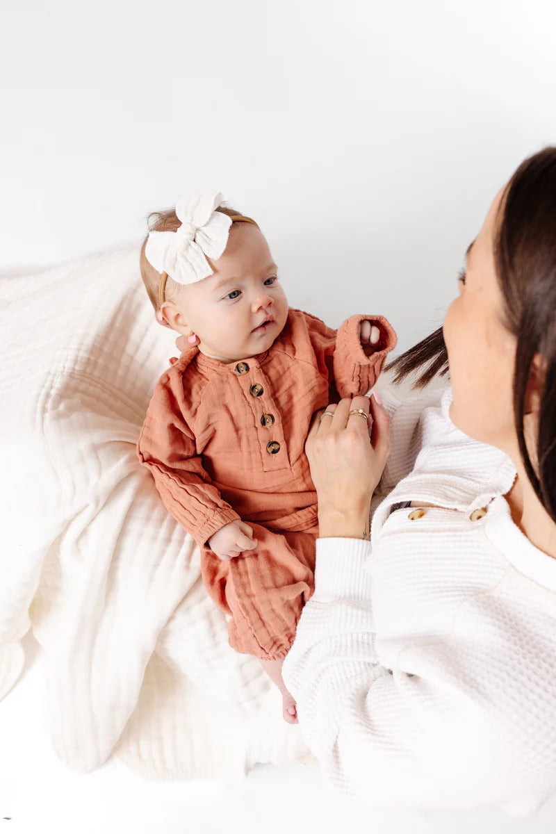 White Muslin Heirloom Bow | Nylon Headband