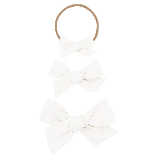 Linen Bow Nylon Headband | White