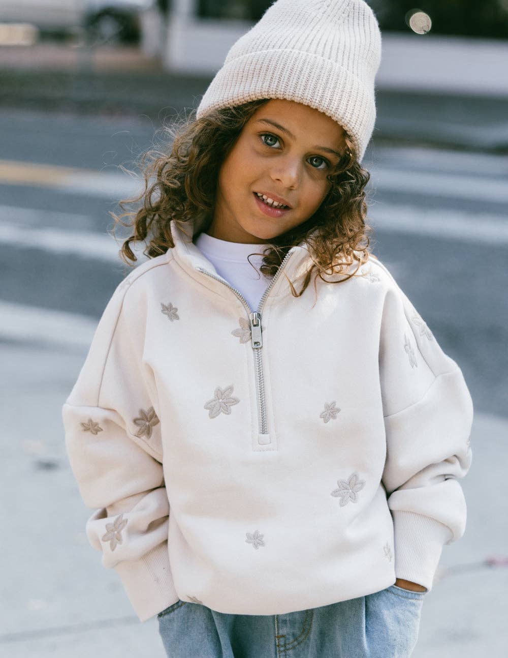 Kids Floral Half-Zip