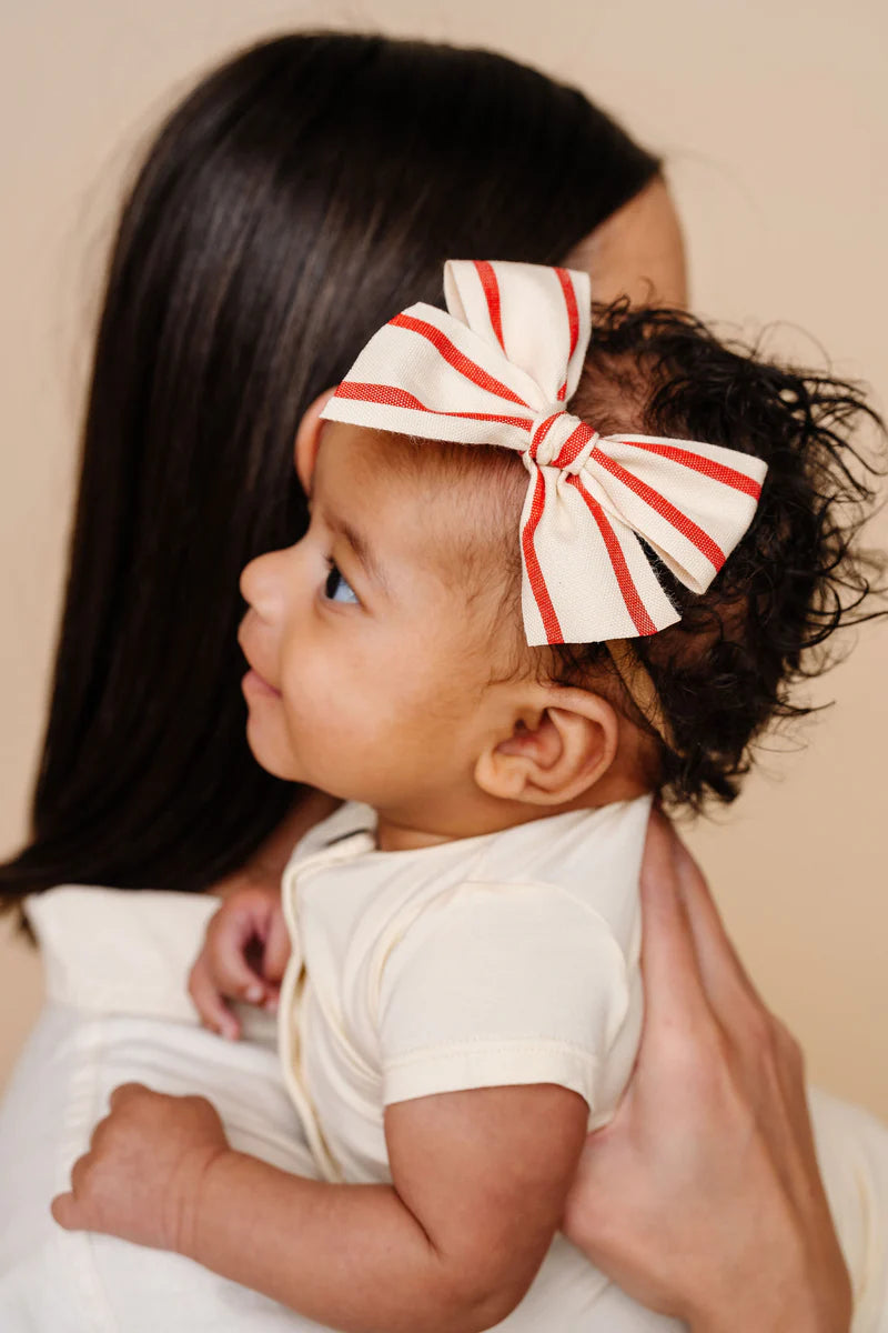 Red Stripe Ribbon Bow | Clip