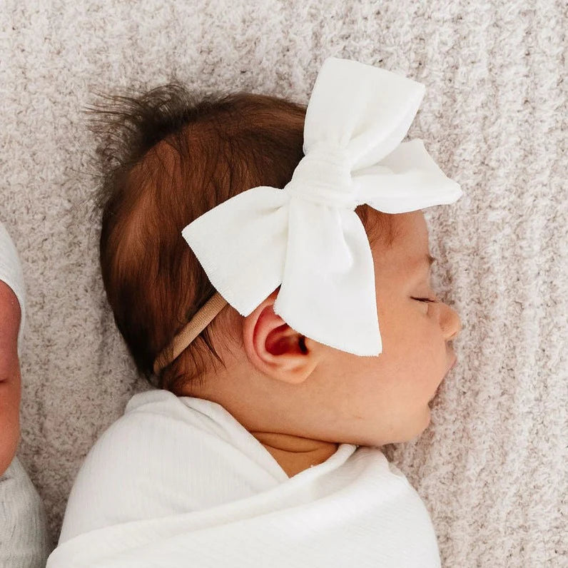 Ivory Velvet Bow | Nylon Headband