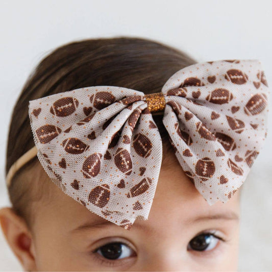 Football Love Tulle Bow Baby Headband - Game Day Baby