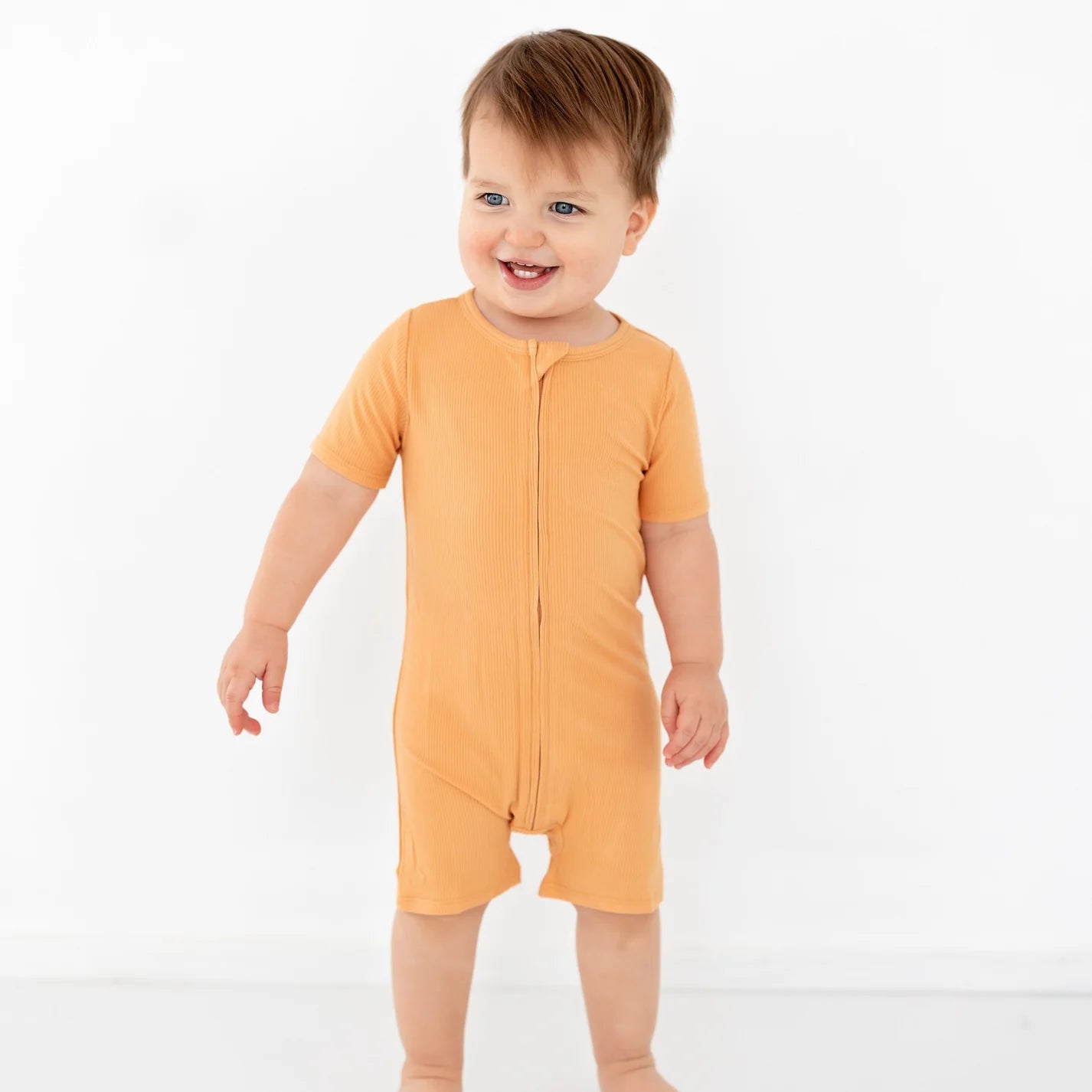 Bamboo Small Ribbed Summer Zip Romper | Creamsicle