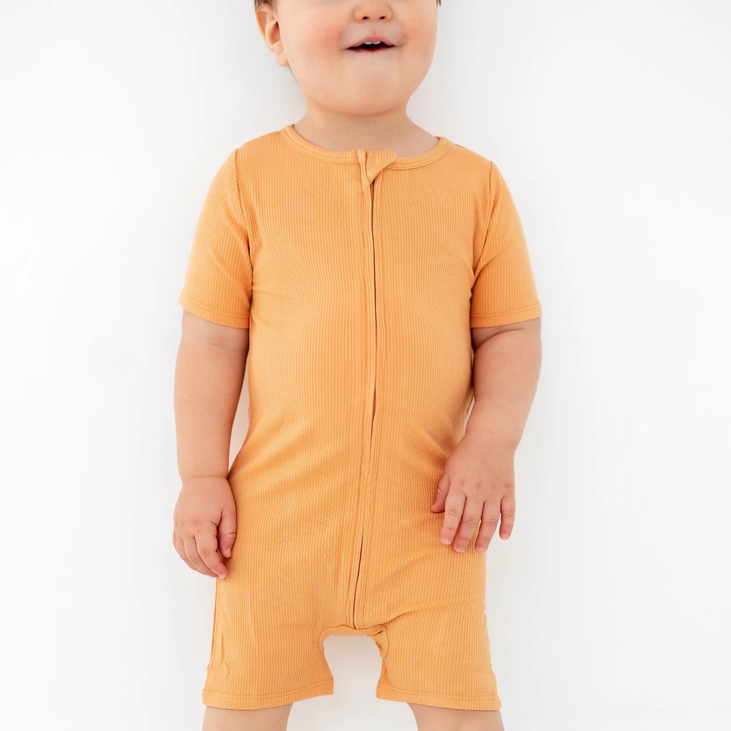 Bamboo Small Ribbed Summer Zip Romper | Creamsicle