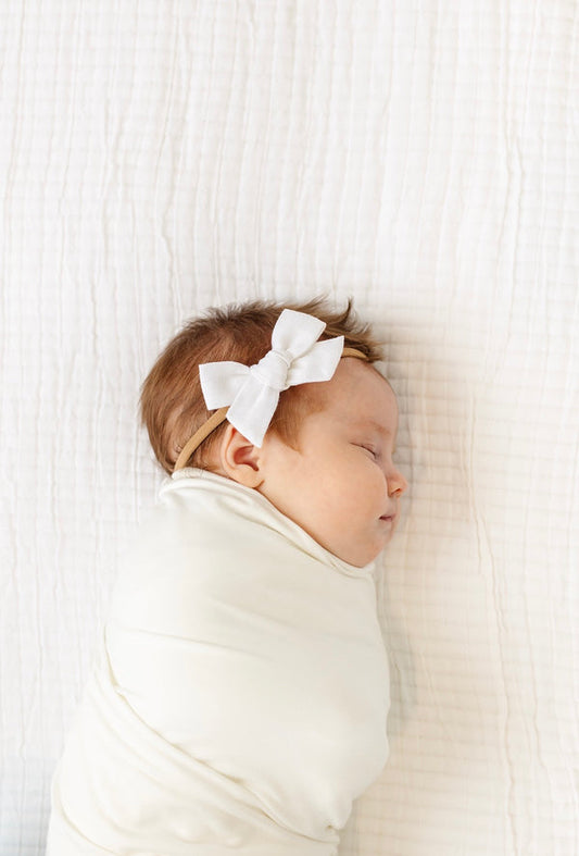 Linen Bow Nylon Headband | White