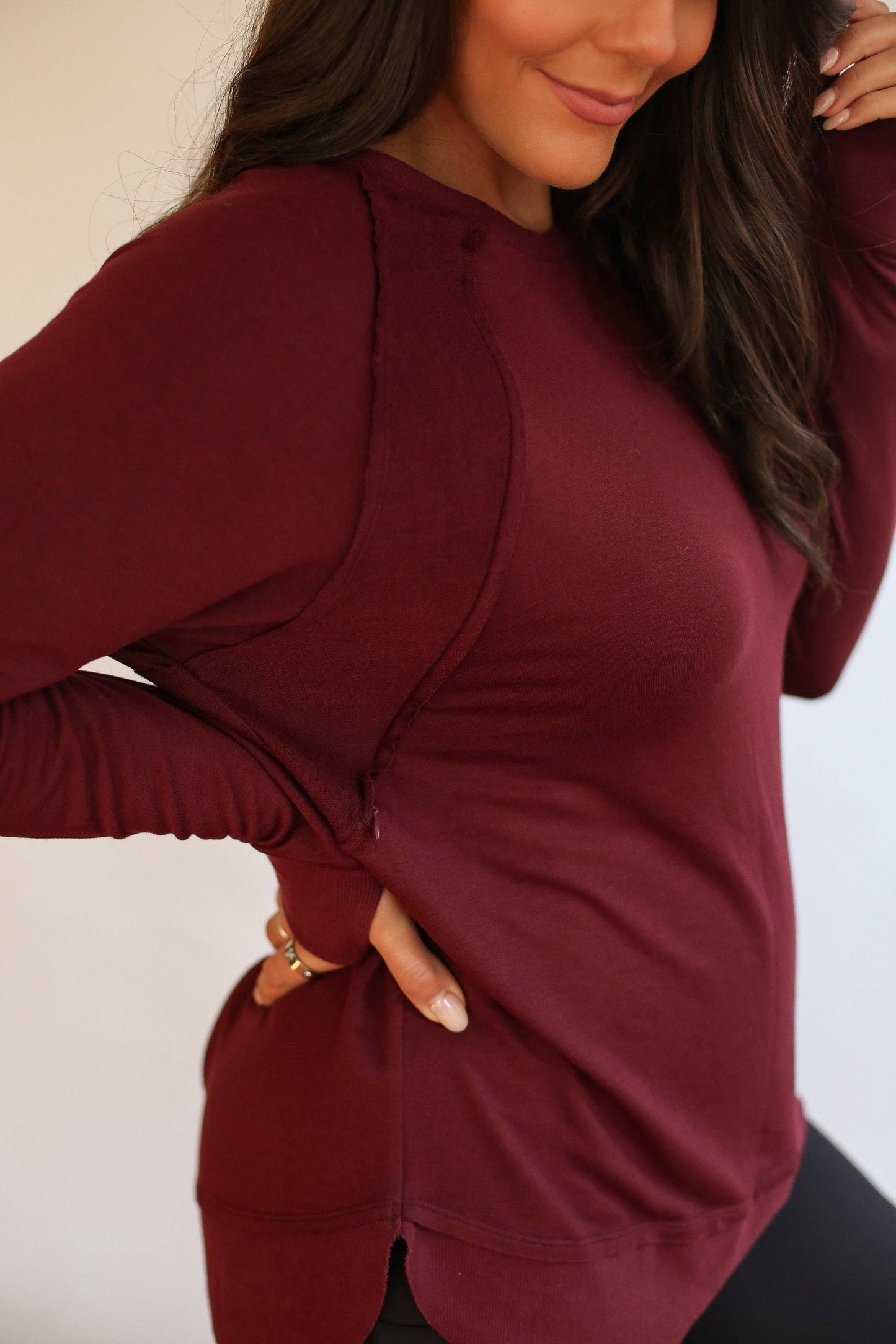 Free Flowing Long Sleeve Nursing Top | Burgundy