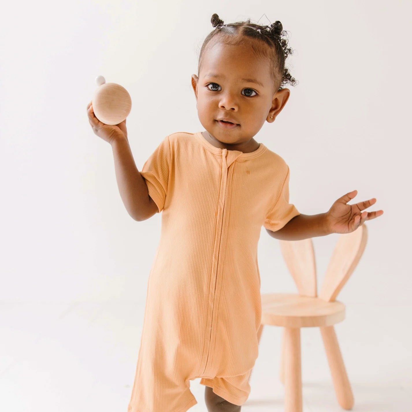 Bamboo Small Ribbed Summer Zip Romper | Creamsicle