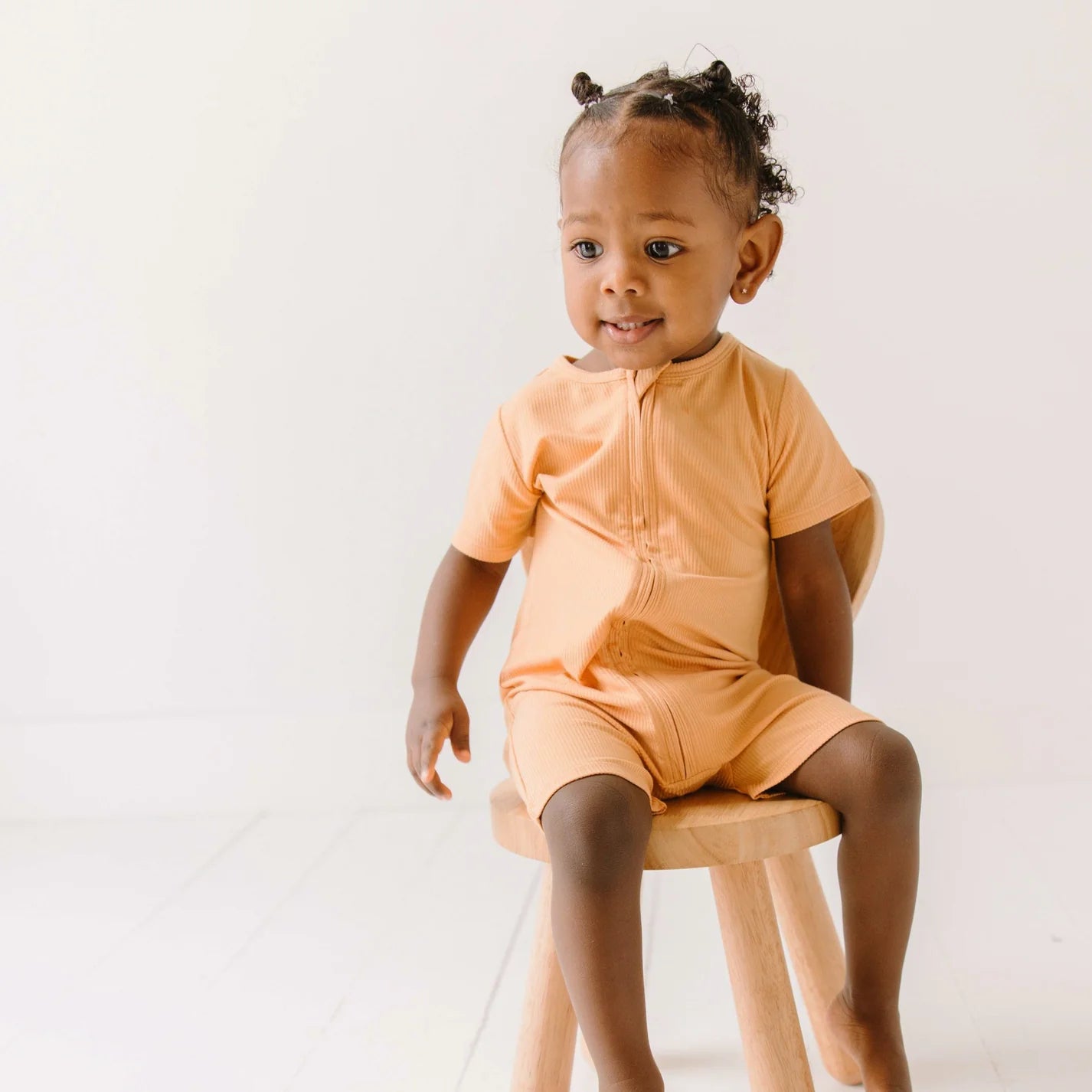 Bamboo Small Ribbed Summer Zip Romper | Creamsicle