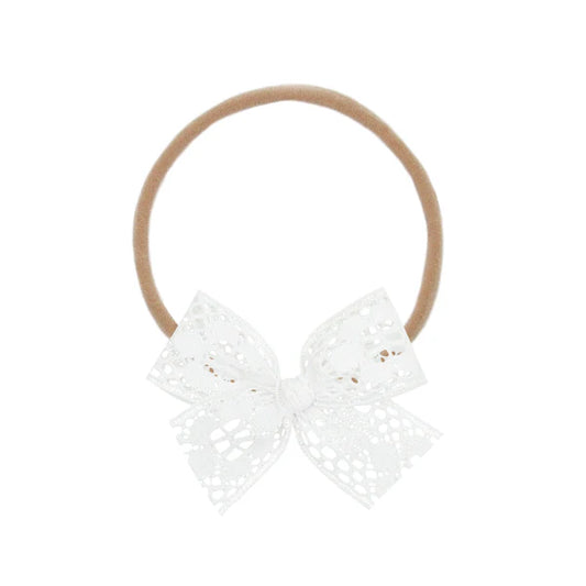 Lace Bow Nylon Headband | White