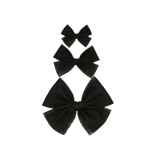 Tulle Bow Hair Clip | Black Dot