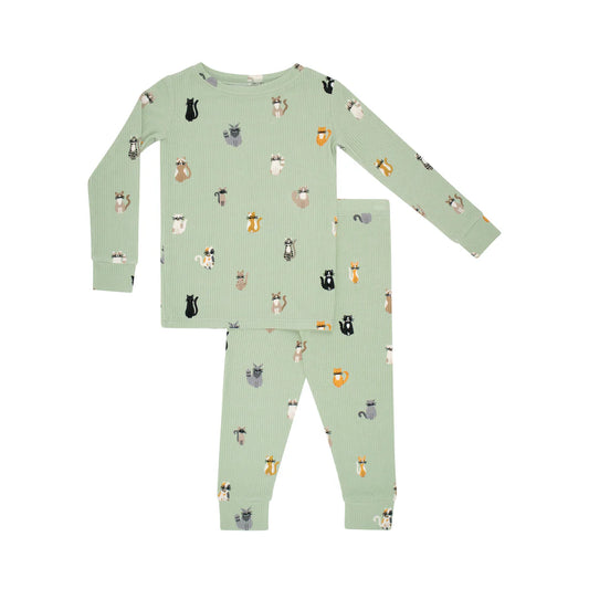 Bamboo Pajama Set | cats small ribbed