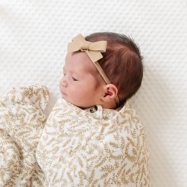 Leather Bow Nylon Headband | Tan