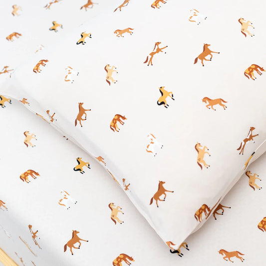 Twin Sheet w/ Pillow Case | Neutral Horses