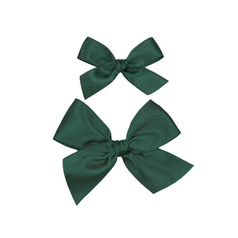 Evergreen Satin Bows | Pigtail Set (Small)