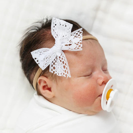 Lace Bow Nylon Headband | White