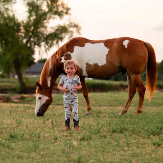 Bamboo Cotton Short Sleeve w Pants Pajama Set | Horse