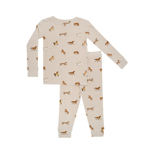 Two-Piece Bamboo Pajama Set | Neutral Horses