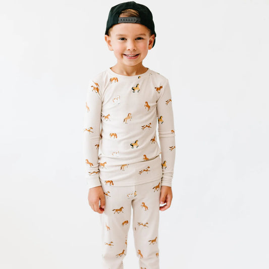 Two-Piece Bamboo Pajama Set | Neutral Horses