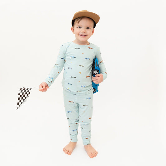 Bamboo Pajama Set | Race Cars (Small Ribbed)