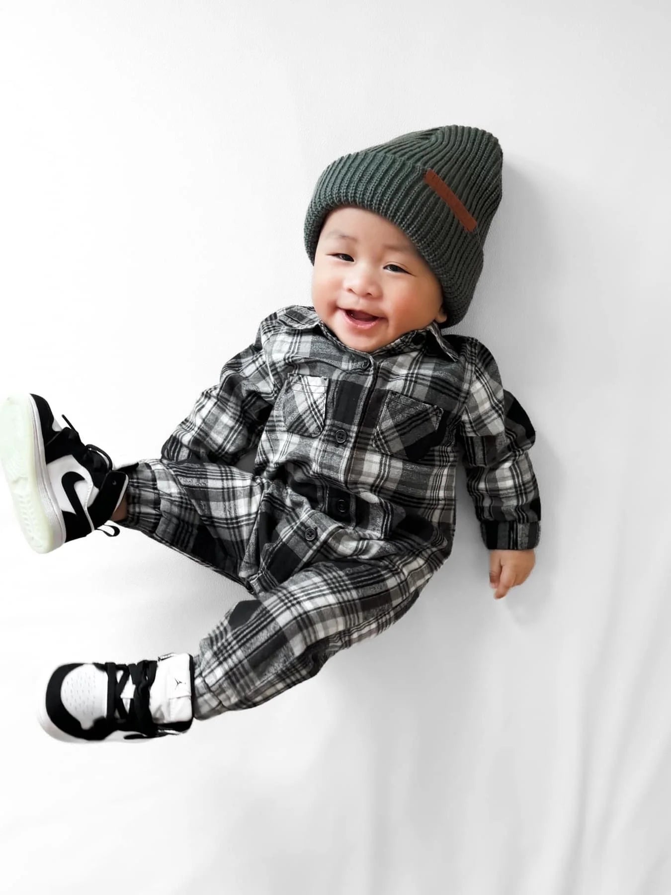 Flannel Romper | Grey Plaid