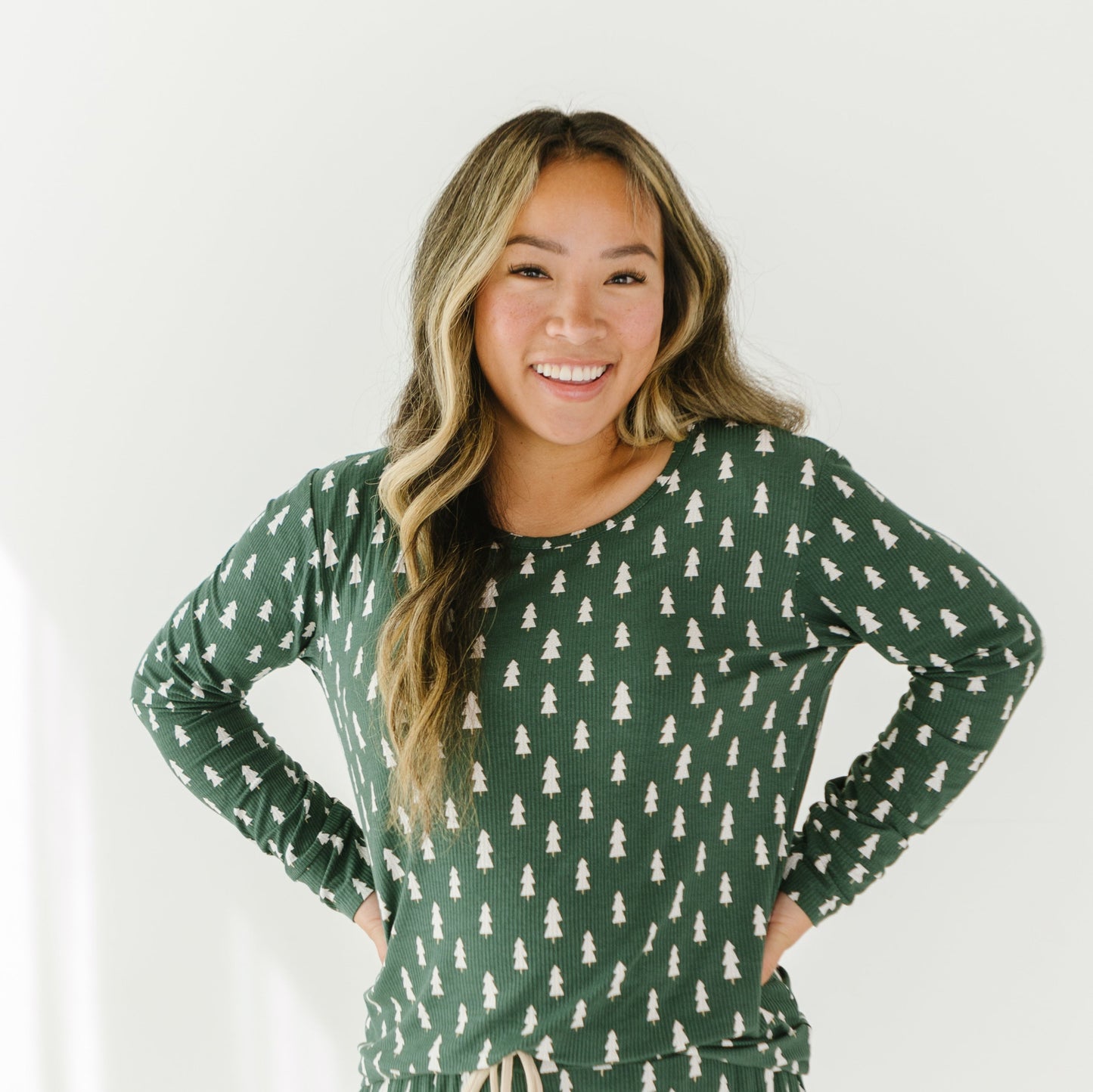 Adult Ribbed Long Sleeve PJ Top | Christmas Tree