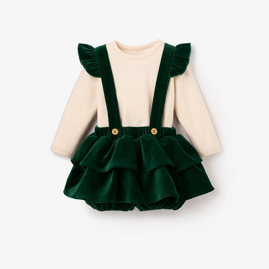 Green Velvet Ruffle Bloomer + Bodysuit