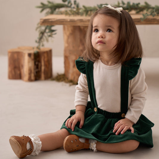 Green Velvet Ruffle Bloomer + Bodysuit