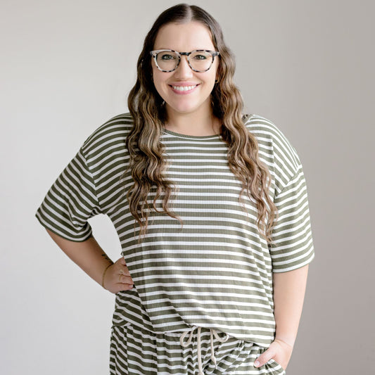 Bamboo Women's Top | Pine Green Big Stripe